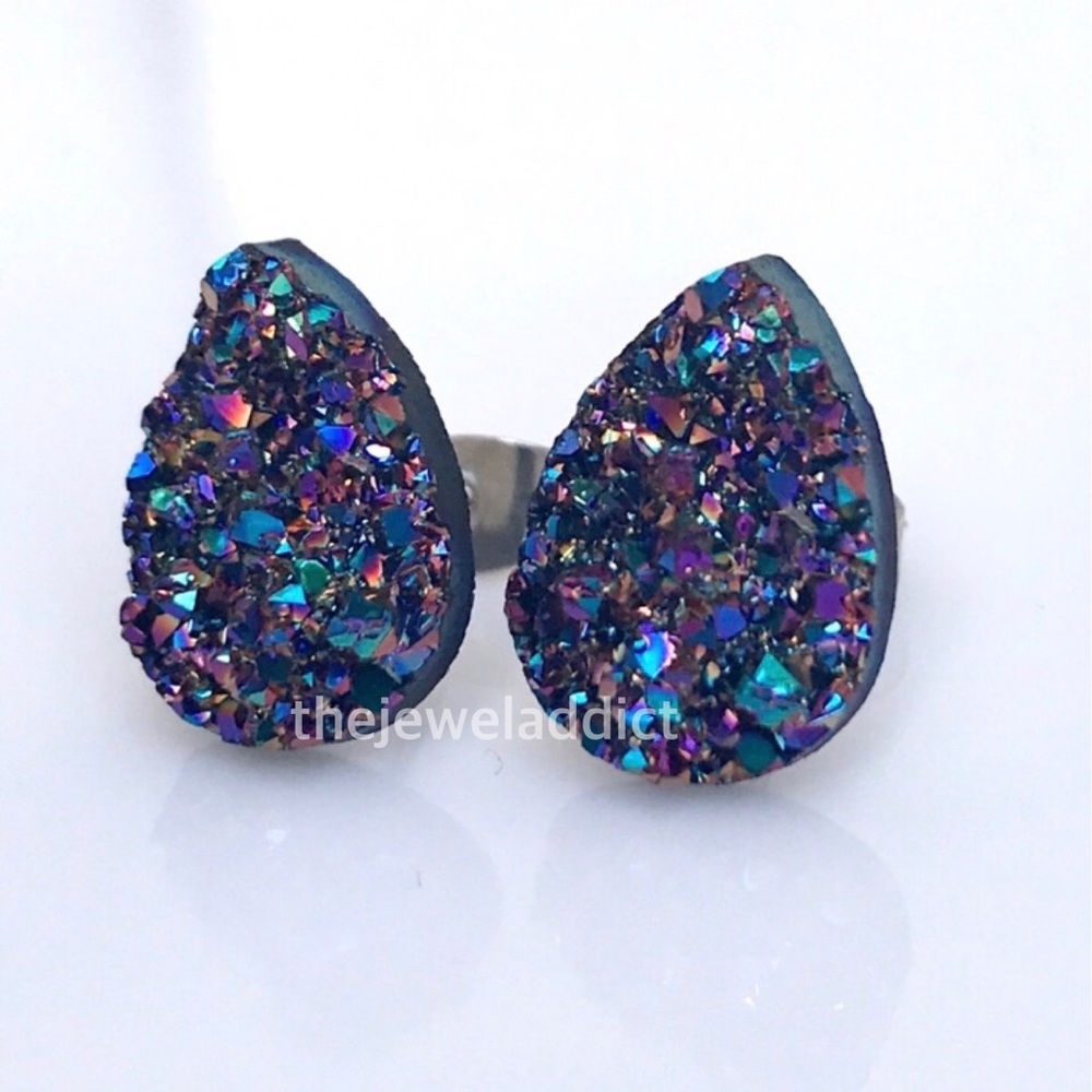 3 for 15🎀metallic rainbow Faux Druzy teardrops - Picture 2 of 5